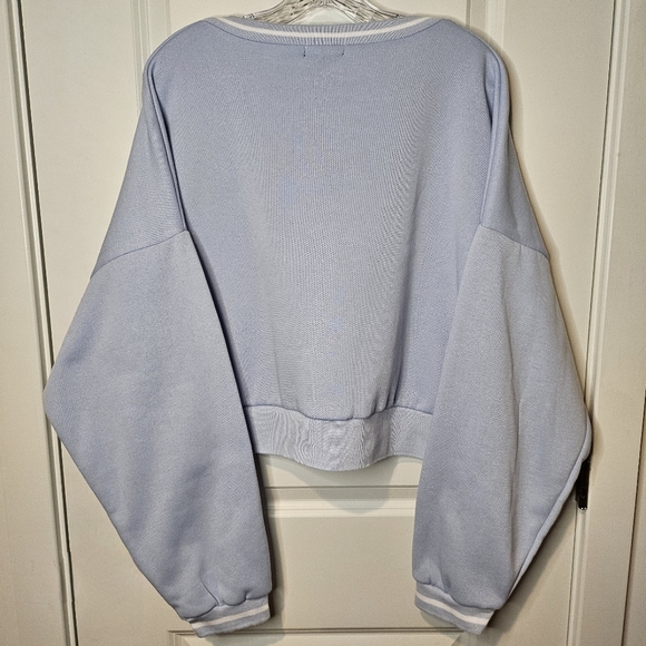 Harper & Ivy Light Sky Blue Los Angeles Drop Sleeve Oversized Cropped Sweater XL - Picture 3 of 8